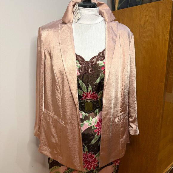 Plus 1X Slip Dress Satin Brown Pink Green Flowers Lace coquette new years bnwot - Picture 11 of 12